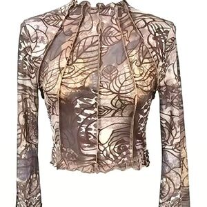 Elegant Semi-Sheer Long Flared Sleeves Mesh Top